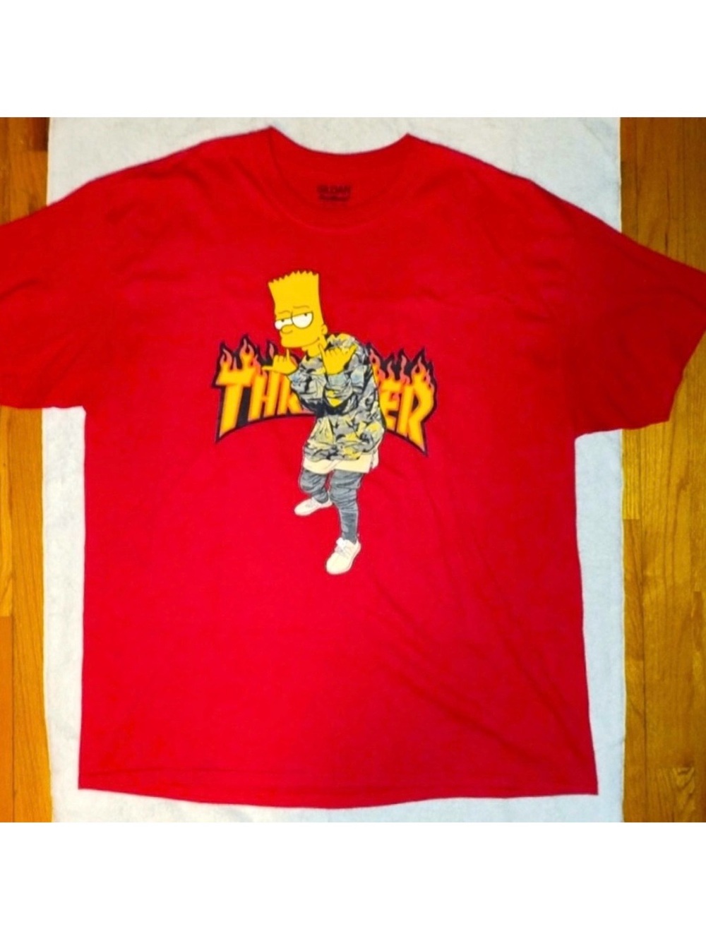 Bart Simpson Thrasher Magazine Fire Logo On Red T Shirt Hang Loose YEEZY Mens XL